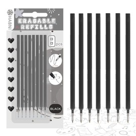 HABNI Pack of 8 Erasable Refills Black, Compatible with Legami, Erasable Gel Pen Refill Set, Pen Tip 0.7 mm, Height 13 cm, Pen Tip (Black)