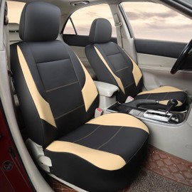 GIANT PANDA Front Car Seat Cover for Mazda, Leather Bucket Seat Covers Custom Fit Mazda 3 6 CX-3 CX-30 CX-5 CX-7 CX-9 Tribute (Beige+Black)