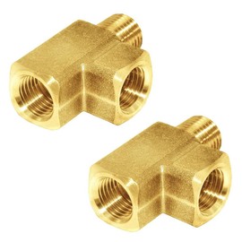 Joywayus Brass Pipe Fitting Barstock Street Tee T 3 way NPT 1/4" Female × 1/4" Female × 1/4" Male Adapter (Pack of 2)