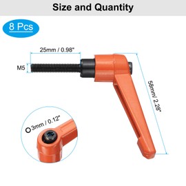QUARKZMAN Pack of 8 Lever Adjustable Handles M5 x 25 mm Metric Thread, Level Clamping Handle, Hand Bolt Knobs, Twist Grip Handles Screws with Locking Lever, Orange