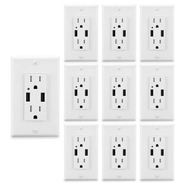 (10 Pack) LEOD 4.2A 5V Smart High Speed 2 USB Port Charger Outlet & Two Types Wall Plates (Standard& screwless Included), 15A Tamper-Resistant Receptacle,USB Charger Wall Outlet, White, UL Listed