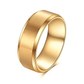 Tornito Stainless Steel Gold Brushed Ring Wedding Band Matte Finish Beveled Polished Edge Comfort Fit for Men Women 8MM Wide Size 10.5