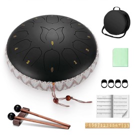 Black Steel Tongue Music Drum 13-Notes - 12 Inch Metal Rain Drum for Yoga Steel Tongue Drum for Adults Chakra Zen Tanks Drum for Meditation and Gifts
