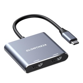 Glomtheia Dual HDMI Adapter for 2 Monitors Extended Display 1 in 2 Out, USB C to HDMI Splitter for Laptop MacBook Pro/Air, Support 4K@30Hz Double Monitors or 4K@60Hz Single Monitor