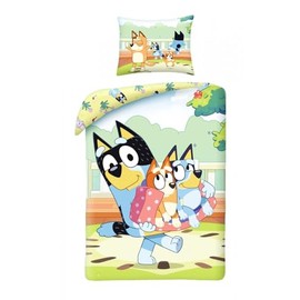 Bluey 100% Cotton Green Reversible Duvet Cover 140 x 200 cm + Pillowcase with Bluey, Bingo and Bandit