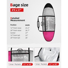 Abahub Premium 10'0 x 24 Surfboard Travel Bag, Foam Padded Surf Board Cover, Longboard Carrying Bags for Surfing, Outdoor, Airplane, Car, Truck, DeepPink