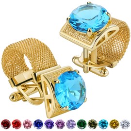 Birthstone Gold Tone Cufflinks for Men with Chain Shirt cuff links Wedding Business Birthday Christmas Gifts for Men, Metal, no gemstone