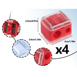 Lhbwhiz Pack of 4 Sharpeners for Eyeliner Pencils, 2 Holes Cosmetic Sharpener, Makeup Double Pencil Sharpener, Cosmetic Pencils, Portable Dual Sharpener, for Eyebrow Pencil, Lip Liner (Red)