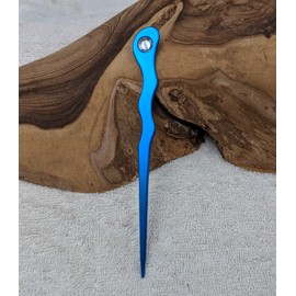 JWL HAWNKOA PRODUCTS Anodized Aluminum 6 inch Matte Finished Hair Stick w/Clear Rhinestone Waterproof Unbreakable Pic Pin Pick Fork (Aqua)