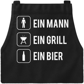 MoonWorks® BBQ Apron for Men with Saying "Ein Mann ein Grill ein Bier ein Grill" Cotton Apron Barbecue BBQ Meat Summer, A black grill