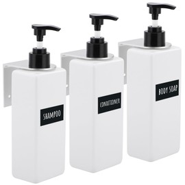 Segbeauty Shampoo Bottles for Filling, 500 ml, Pack of 3 Soap Dispensers, Wall Mounting, Pump Dispenser with Waterproof Labels, Wall Soap Dispenser for Kitchen and Bathroom (White)