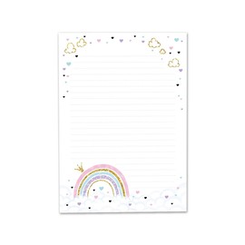 Writing Paper Set Letter Pad with Envelope for Girls Children Rainbow Animals Children's Motif Letter Paper Pad Lined (A5 Pad with 25 Sheets + 15 Envelopes)