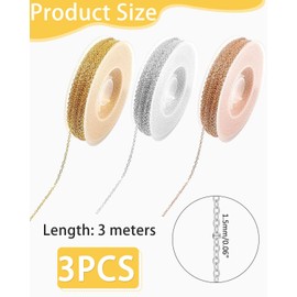 LEEQBCR 3 PCS 3 M Meter Gliederkette Schmuck Ketten Selber Mache Halsketten Ketten Kabel Link Kette Edelstahl Kabelketten Coreana Ketten Metall Armbandketten Für DIY Schmuckherstellung, 3 Farben