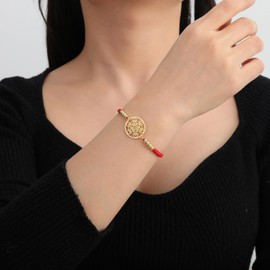 EUEAVAN Metatrons Cube Bracelet Adjustable Beads Pair Sacred Geometry Bracelet Archangel Handmade Braided Rope Lucky Bracelet with Red Cord Kabbalah Amulet Statement Jewellery, Stainless Steel, No