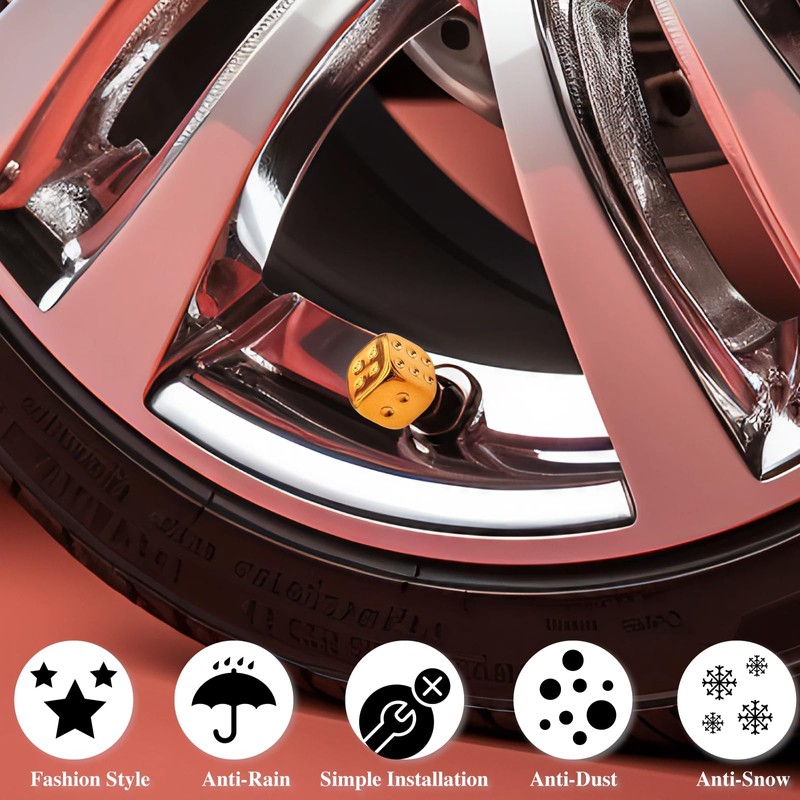 MEAJOO 4PCS Dice Tire Valve Stem Caps, Wheels Tire Air