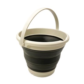 Collapsible Plastic Bucket - Pop up Saving - by SAMMART (Grey/Washed Black, Round, 5.5L)