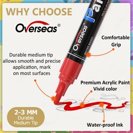 Overseas Acrylic Paint Markers Paint Pens - 8 Colors Permanent Markers Medium Tip, Water Based, Quick Drying, Waterproof, Assorted Colors Marker Pen for Metal, Rock, Wood, Plastic, Glass, Canvas