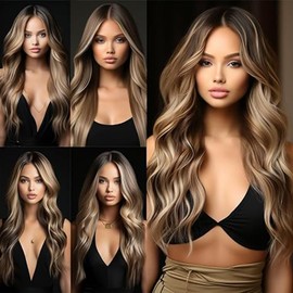 Highlight Brown Bundles Human Hair Ombre Highlight Blonde Body Wave Bundles P4/613 Human Hari Bundles Two Tone Brown Mixed With Blonde Bundles Soft and Silky Bundles for Black Women 22 24 26 Inch