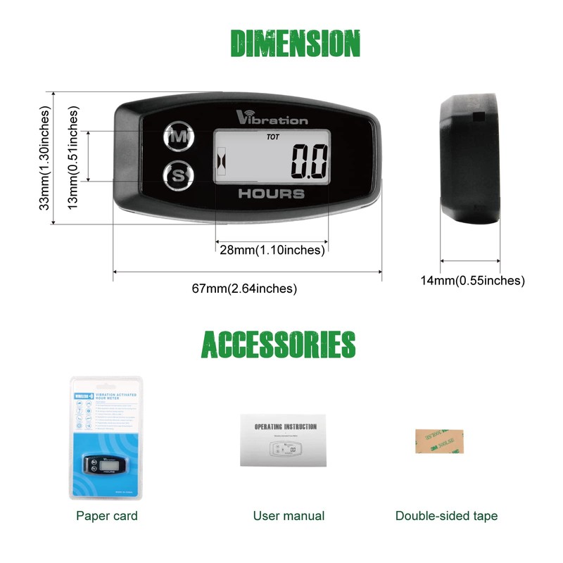 Yooreal Wireless Vibration Hour Meter,User Shutdown Waterproof for  Gas/Diesel/Electric Motor Generator Compressor Motorcycle Snowblower  Trailer Motor Grader Pressure Washer - ibspot.com