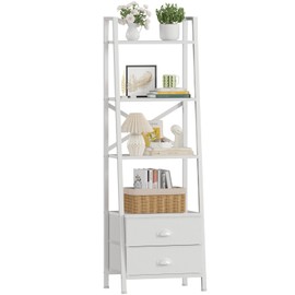 Furologee 4-Tier Ladder Shelf,Small Bookshelf with 2 Drawers,Vertical Bookcase Storage Rack Organizer,Rustic Bookshelves for Living Room,Bedroom,Bathroom,Home Office,Kitchen,White