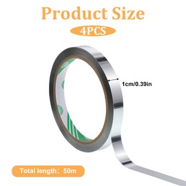 4 Rolls Silver Tape for Crafts, Mirror Tape Metallic 1cm Decorative Tapes Self Adhesive Metalized Polyester Film Decor Tapes DIY Graphic Art Tapewall Decor TV Frame Crafts Decoration Gift Box Wrapping