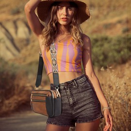 JinDouer UmhäNgetasche Damen Pu Leder, Crossbody Bag mit Breitem Schultergurt, Kleine Handtasche mit Vielen FäChern - Tasche (Schwarzbraun)