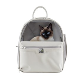 Friends Forever Cat Backpack, Dog Carrier for Small Dogs Travel Bag with Padded Straps, Removable Sherpa Mat, Fully Ventilated, Front Viewing Window, Grey