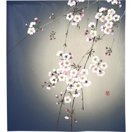 Noren Workshop Noren Japanese Style Tapestry Japanese Modern Lucky Charm Stylish Width 33.5 x Length 35.4 inches (85 cm) x Length 35.4 inches (90 cm), Special Japanese Pattern, Night Cherry Blossoms