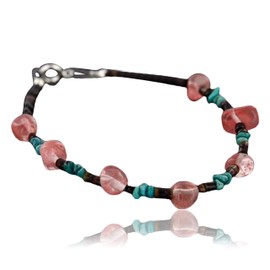 $80Tag Certified Silver Navajo Turquoise Native Pink Quartz Bracelet 370977397940 Made by Loma Siiva