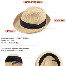 DRESHOW Women's Panama Hat with Wide Brim, Straw Summer Fedora, Straw Hat, Roll-Up Beach Hat, Rollable UV Sun Hat, UPF 50+