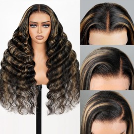 XNJ 28Inch 1b/27 Blonde Highlight Wig Human Hair 13x6 Ombre Lace Front Wigs 220% Density Loose Body Wave Balayage Wig Human Hair Black and Blonde Wigs Pre Plucked 1b/27 Loose Wave For Women