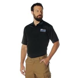 Rothco Thin Blue Line USA Flag Moisture Wicking Polo Shirt, Black - M