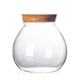 VASANA Airtight Clear Round Glass Jar with Cork Tea Caddy Container Vase Eco Bottle Small Ball Moss DIY Canister for Kitchen Storage Home Decoration 500ml 17oz