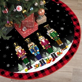 Maasechs 48 Inch Christmas Tree Skirt Xmas Tree Mat Double Layer Large Snowflake Tree Skirt Decor for Winter Holiday Party Indoor Outdoor Christmas Tree Decorations(Black,Nutcracker)