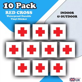 10 Pack - Red Cross Flag Roundels - Model Vinyl Sticker Decals - 20mm x 20mm