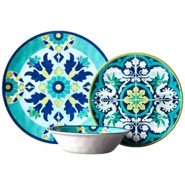 Certified International GRAN12PC Granada Melamine 12 pc Dinnerware Set, Service for 4, Multicolored