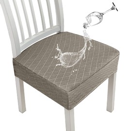 JUNZHE Diamond Grid Waterproof Chair Seat Covers for Dining Room Chairs, Stretch Dining Room Kitchen Chair Covers, Removable, Washable Chair Seat Cushion Slipcovers (Taupe, 6 Covers)