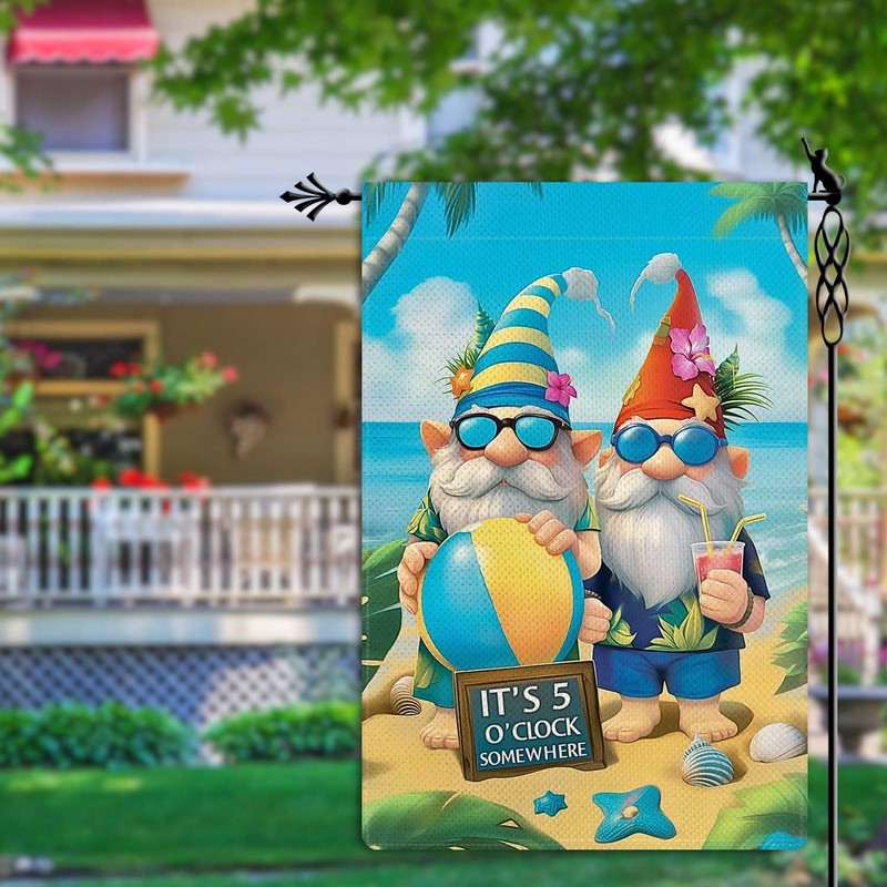 It's 5 O'clock Somewhere Garden Flag Funny Gnome Garden Flag