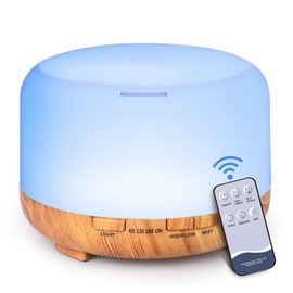 500ml Aromatherapy Oil Diffuser, 5V 2A USB Powered Wood Grain Color Essential Oil Aroma Diffuser, Auto Shut Off (When Water Use Out) With Remote Control For Home Office Bedroom - Colour: Pure white