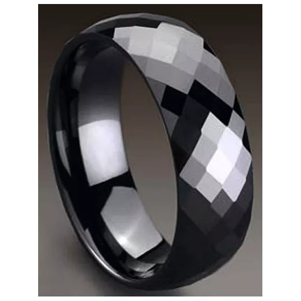 Our Own TUNGSTEN CARBIDE Black Plated Diamond Faceted BAND RING,