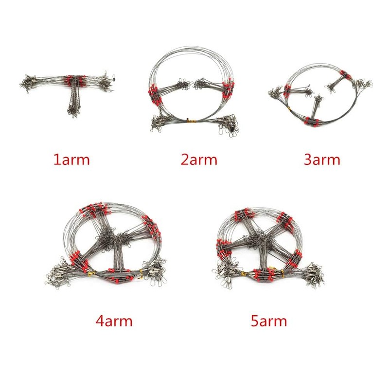 10Pcs Wire Trace Leader Rig Stainless Steel 5 Arm Fishing