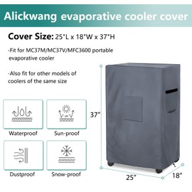 Alickwang Evaporative Cooler Cover for Hessaire MC37M MC37V Evaporative Cooler,Outdoor Heavy Duty 600D Waterproof Swamp Cooler Cover,25"L x 18"W x 37"H,Grey