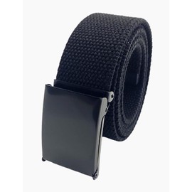 WAUNEE Canvas Belt Web Belt Military Belt Golf Belt Uniform Belt with Black Flip-Top Buckle and Tip Waist Size Up to 45" Long Black Buckle (BLACK)