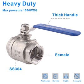 DERNORD Full Port Ball Valve Stainless Steel 304 Heavy Duty for Water, Oil, and Gas with Blue Locking Handles (1-1/4" NPT)