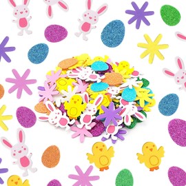 MUNSKT 100PCS Easter Foam Stickers,Glitter Easter Stickers for Children Creative Art Supplies & Decorations,Bonnet Making,Craft and Card Making