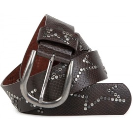styleBREAKER Rivet Belt with Subtle Star Rivet Design and Snake Print in Vintage Look, Can Be Shortened, Unisex 03010054, dark brown