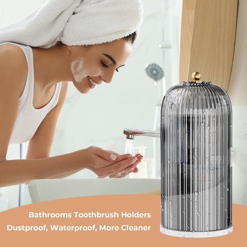 Toothbrush Holders with Sliding Lid for Bathroom Counter Organizer, Tooth