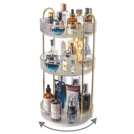 Asayuee 360 Rotating Makeup Organizer,2 Tier Large Capacity Make Up Organizers and Storage,Skincare Perfume Vanity Organizers,Bathroom Cosmetics Storage Organizer Countertop (Clear-3 Tier)