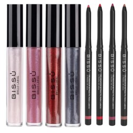 Kit Brillo Labial con Glitter y Delineador Retráctil (8 pzas)