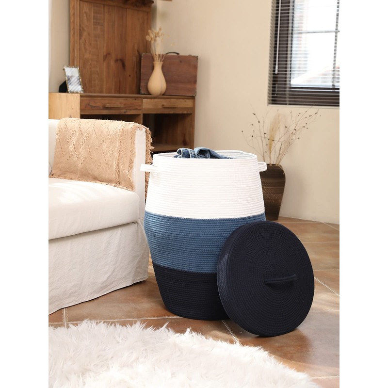 26"x20" Tall Extra Large Storage Basket with Lid, Cotton Rope